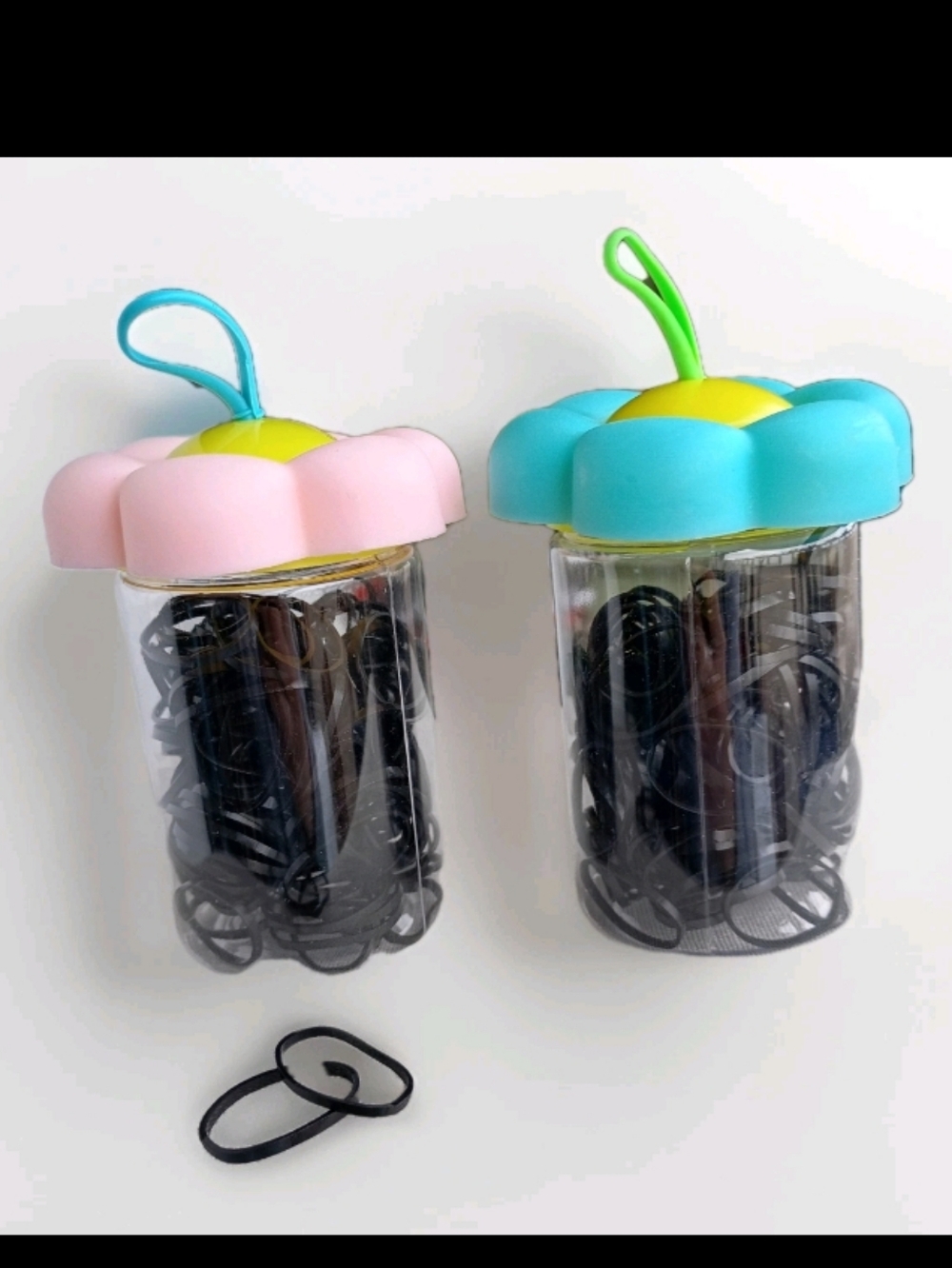 Flower-Top Hair Tie Storage Jars — Pink & Blue